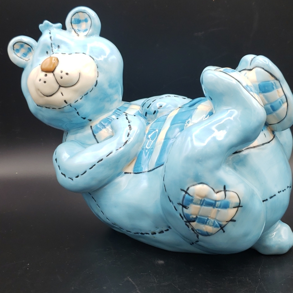 Blue Sky Clayworks Blue Bear Piggy Bank Heather Goldminc Baby Boy New Mom Gift